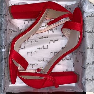 Taylor Red Suede Ankle Strap Heels